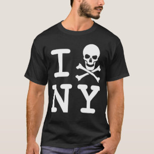 T-shirts Mim (crânio e crossbones) NY, branco no preto