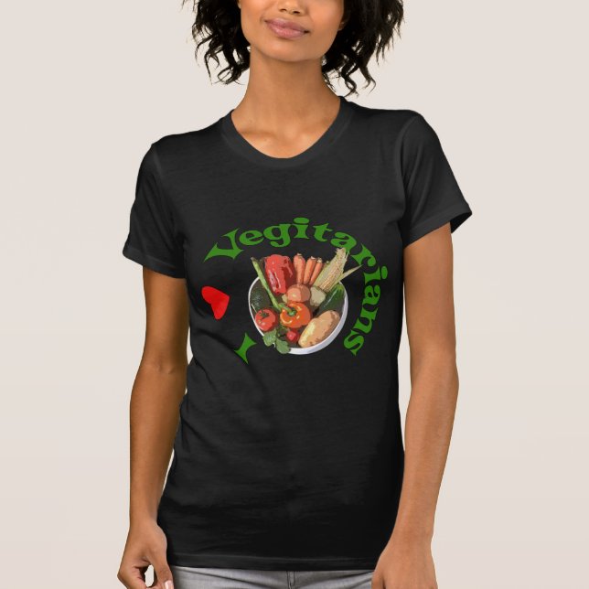 T-shirts Mim vegetarianos do coração (Frente)