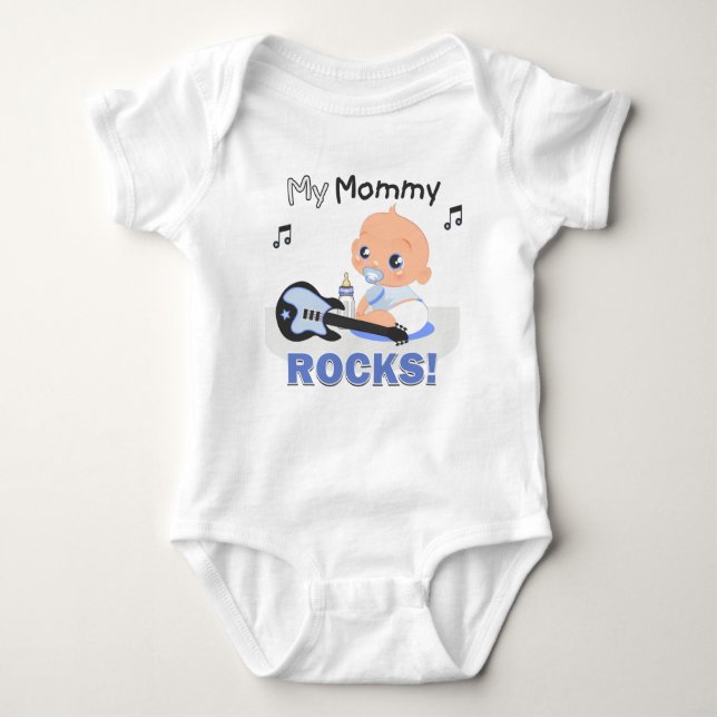 T-shirts Minha Mamãe Rocks Blue Guitar Criança Creeper Body (Frente)