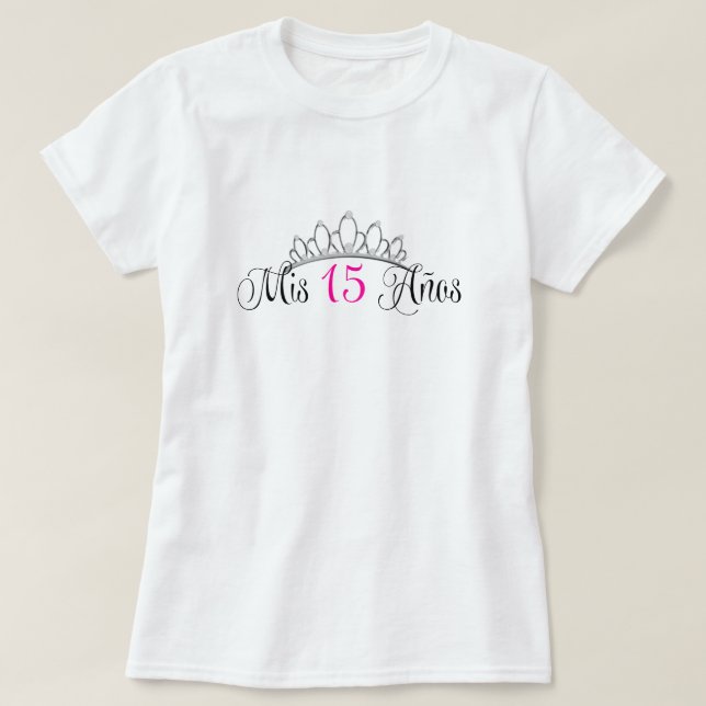 T-shirts Mis 15 Anos Quinceanera Silver Tiara Pink (Frente do Design)