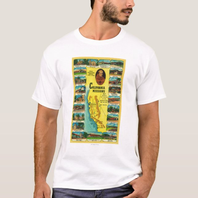 T-shirts Missões espanholas da exibição de Califórnia (Frente)