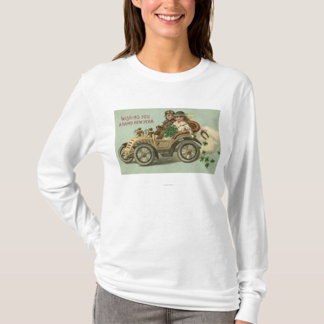 T-shirts Miúdos em um carro com trevos (Frente)