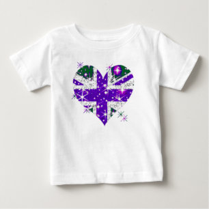 T-shirts Miúdos sparkly do coração da bandeira BRITÂNIC
