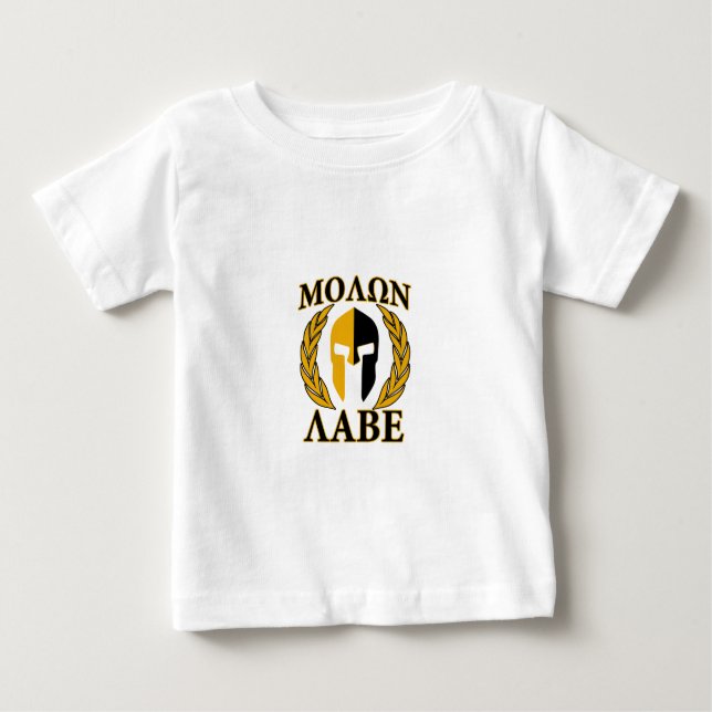 T-shirts Molon Labe Spartan Mask Laurels Beige Decor (Frente)