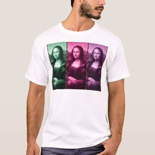 T-shirts Mona Lisa Animal Imprime Púrpura Rosa Verde (Frente)