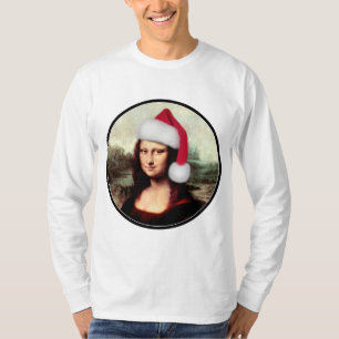 T-shirts Mona Lisa Chapéu de Papai Noel Natal