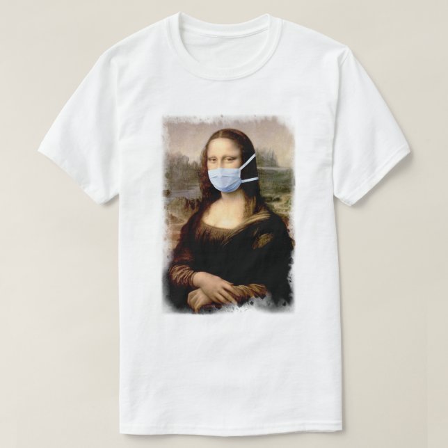T-shirts Mona Lisa com Máscara Da Vinci Caçoando As Artes (Frente do Design)