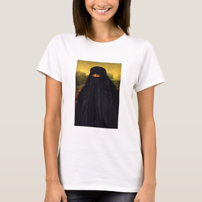 T-shirts Mona Lisa escondida atrás do Burqa (Frente)