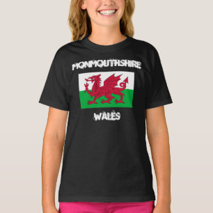 T-shirts Monmouthshire, País de Gales com bandeira galesa