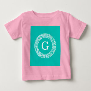 T-shirts Monograma Inicial do Quadro-Chave Grego Teal What