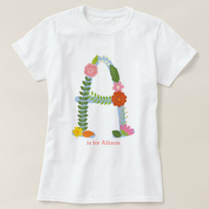 T-shirts Monograma Personalizado de Flor Whimsical (A)