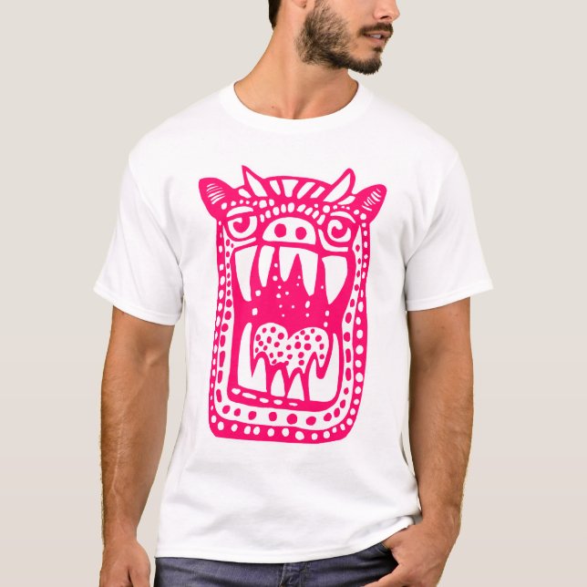 T-shirts Monstro Assustador - Vermelho Neon (Frente)