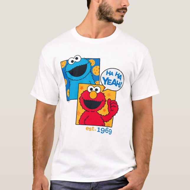 T-shirts Monstro de Biscoitos e Elmo | Ha Sim (Frente)