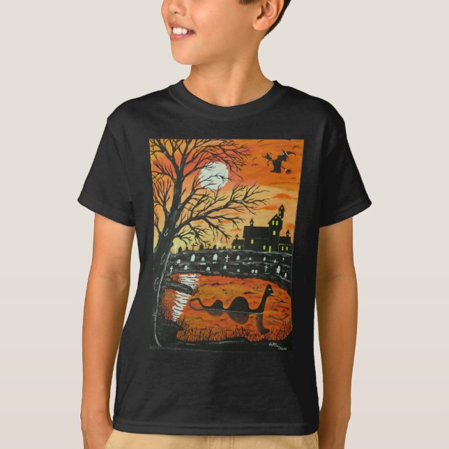 T-shirts Monstro de Loch Ness este Dia das Bruxas (Frente)