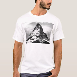 T-shirts Montanha alpina icónica Matterhorn preto e branco