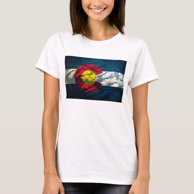 T-shirts Montanhas da rocha da bandeira de Colorado (Frente)
