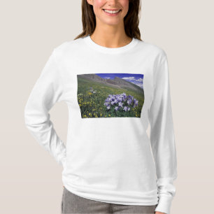 T-shirts Montanhas e flores silvestres em prado alpino, Azu