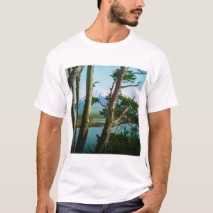 T-shirts Monte Fuji através do vintage Japão das madeiras