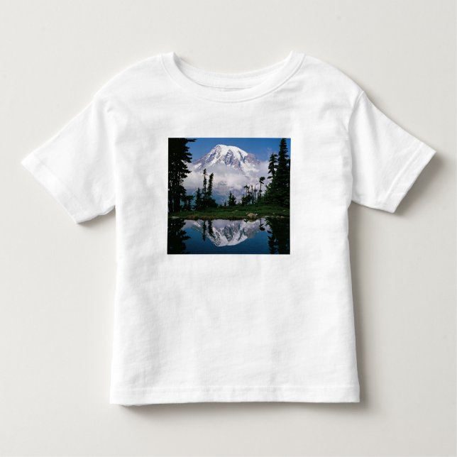 T-shirts Monte Rainier, relectado numa montanha (Frente)