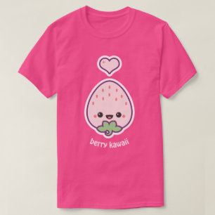T-shirts Morango cor-de-rosa de Kawaii da baga