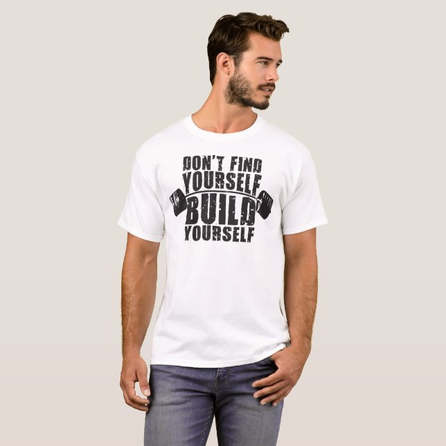 T-shirts Motivação de Workout - Construa-se - Barbell (Frente Completa)
