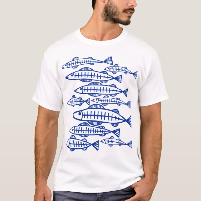 T-shirts Muitos peixes - Marinho azul (Frente)