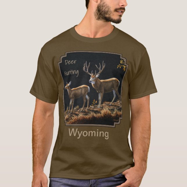 T-shirts Mule Deer Buck & Doe caçando Wyoming (Frente)