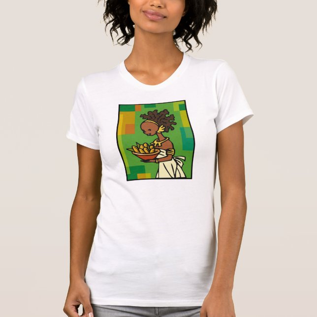 T-shirts Mulher africana com tigela de milho (Frente)