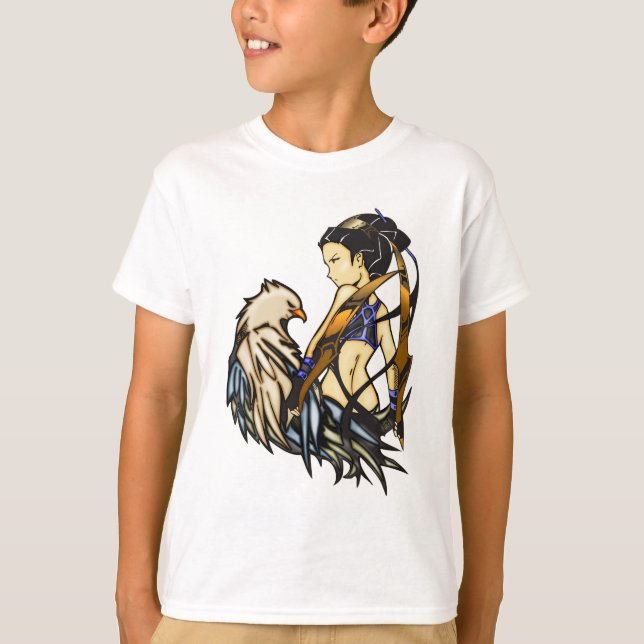 T-shirts Mulher guerreira asiática e águia (Frente)