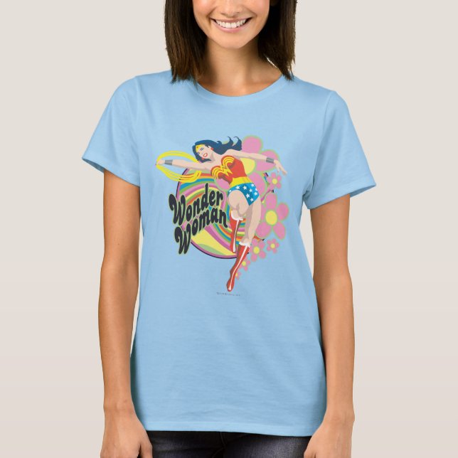 T-shirts Mulher Maravilha Flores Retro (Frente)