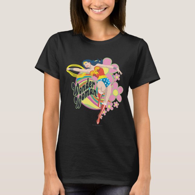T-shirts Mulher Maravilha Flores Retro (Frente)