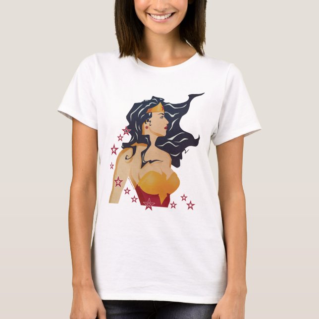 T-shirts Mulher Maravilha Perfil de Retro Sunburst (Frente)