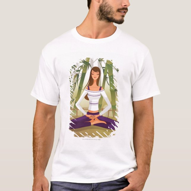 T-shirts Mulher que senta-se na posição de lótus, (Frente)