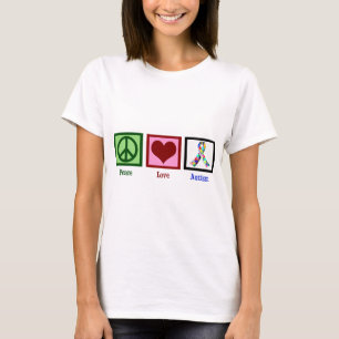 T-shirts Mulheres da consciência do autismo do amor da paz