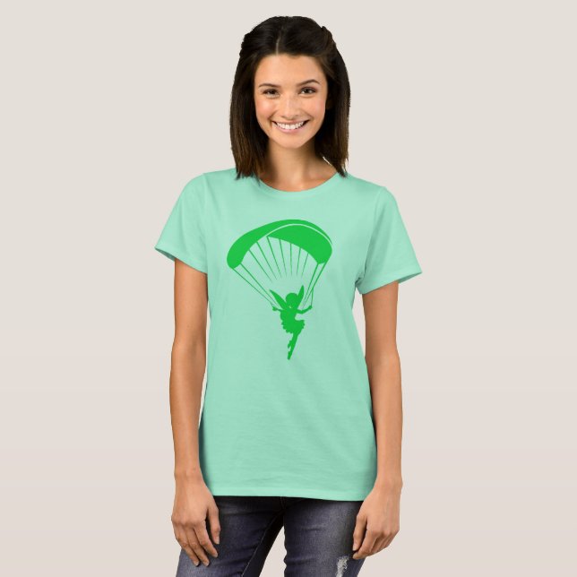 T-shirts Mulheres verdes do Tshirt do duende do parapente (Frente Completa)