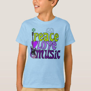 T-shirts Música retro do amor da paz dos anos setenta