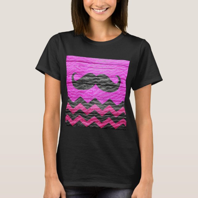 T-shirts Mustache Chevron Modern Wood (Frente)