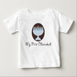 T-shirts My First Chanukah Hanukkah Infant Long Sleeve Tee<br><div class="desc">A cute and pretty light blue and white menorah on a dark brown background that celebrates baby's first Festival of Lights on kid and infant Hanukkah apparel and stationery that make cute Chanukah gifts.</div>