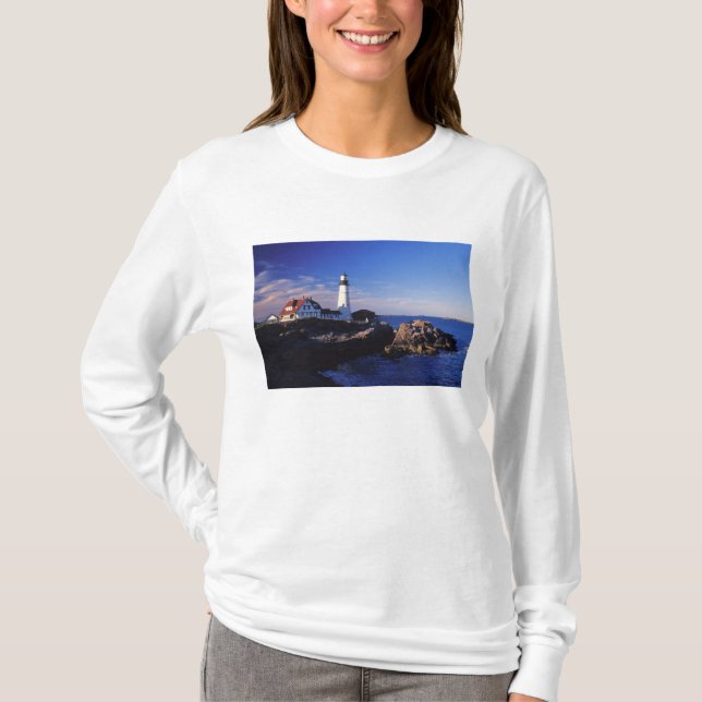 T-shirts NA, EUA, Maine. Farol de Portland Head. (Frente)