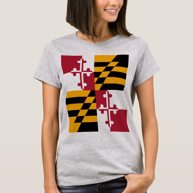 T-shirts Na moda de Sinalizador do Estado de Maryland (Frente)