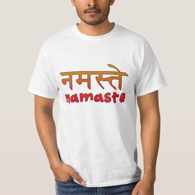 T-shirts Namaste no roteiro inglês e do Hindi (Frente)