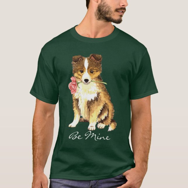 T-shirts Namorados Sheltie cor-de-rosa (Frente)