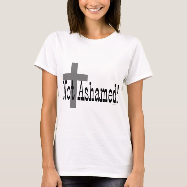 T-shirts Não Envergonhado! Romanos 1:16 (com Cruz) (Frente)