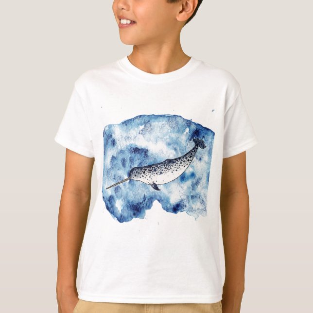 T-shirts Narwhal em um respingo do watercolour (Frente)