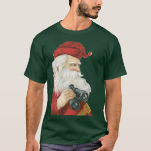T-shirts Natais vintages, Papai Noel com Binoculares
