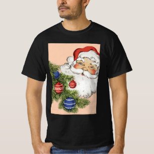 T-shirts Natais vintages Papai Noel com Ornamentos de Árvor