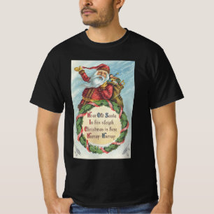 T-shirts Natais vintages, Papai Noel Vitoriano em Wreath