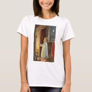 T-shirts Natal Antigo, Criança se Aquecendo junto à Lareira