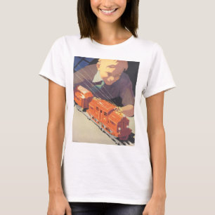 T-shirts Natal Antigo, Menino Brincando com Trem de Brinque