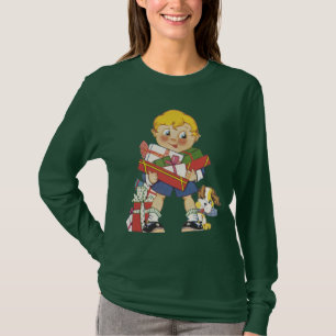 T-shirts Natal Antigo, Menino com Presentes e Cachorrinho